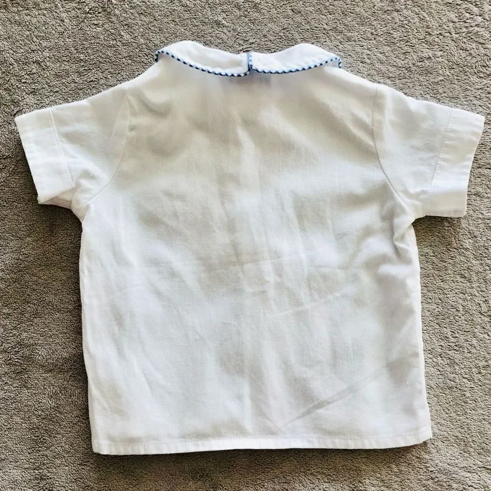 NWOT Vive La Fête Baby Boy Gingam smocked Overalls w/ White Shirt Set(2pc)